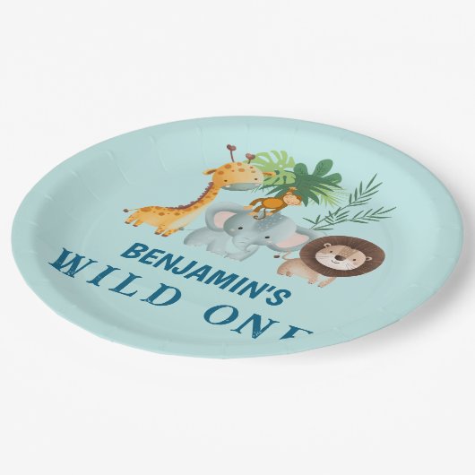 Minimal Safari Wild One birthday party Pappteller (Schrägansicht)