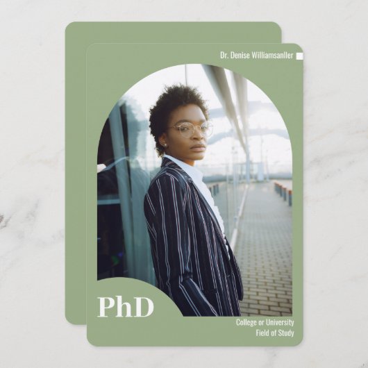 Minimal-Sage-Arch-Foto PhD-Abschluss Ankündigung (Vorne/Hinten)