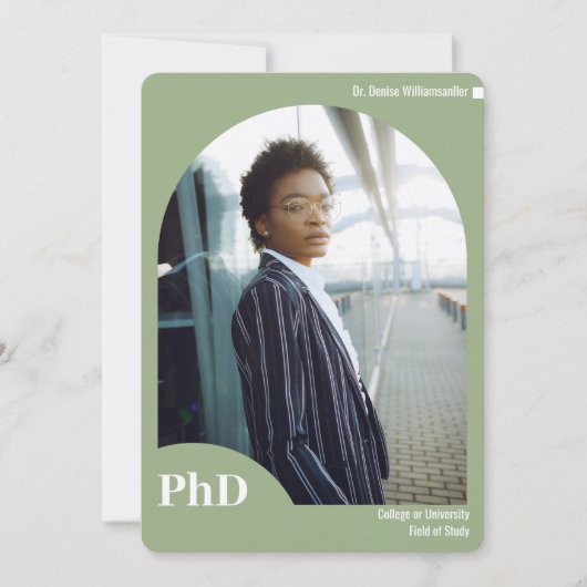 Minimal-Sage-Arch-Foto PhD-Abschluss Ankündigung (Vorderseite)