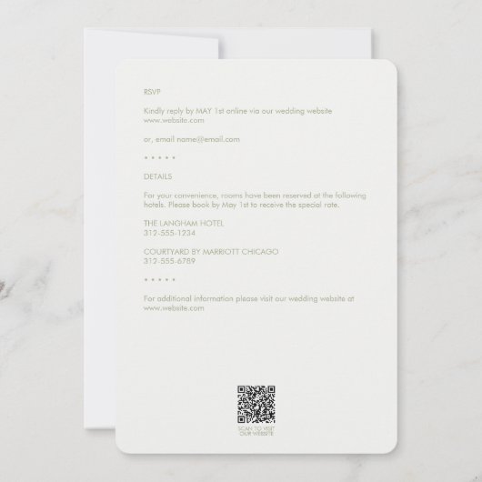 Minimal Sage Foliage Kontur All-in-One Hochzeit Einladung (Rückseite)