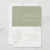 Minimal Sage Foliage Kontur All-in-One Hochzeit Einladung (Vorderseite)