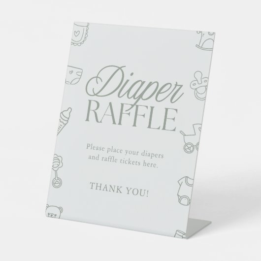 Minimal Sage Green Baby Shower Diaper Raffle Sign Sockelschild (Vorderseite)
