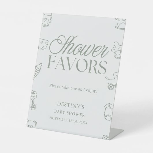 Minimal Sage Green Baby Shower Favors Sockelschild (Vorderseite)
