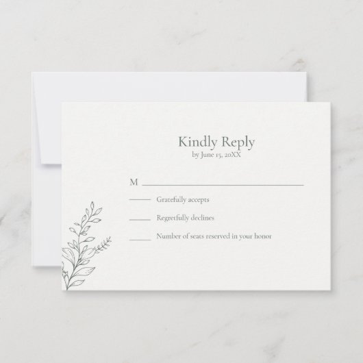 Minimal Sage Green Botanical RSVP Card (Vorderseite)