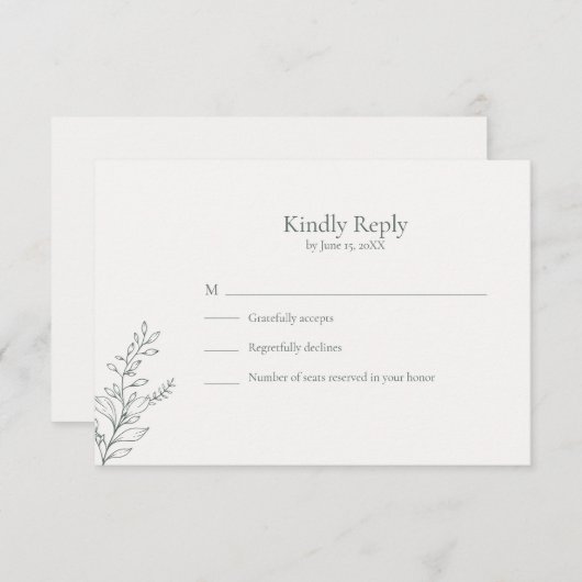 Minimal Sage Green Botanical RSVP Card (Vorne/Hinten)