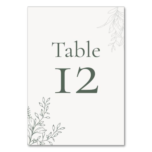 Minimal Sage Green Botanical Table Number Tischnummer (Rückseite)