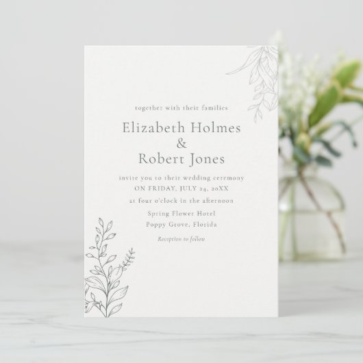 Minimal Sage Green Botanical Wedding Einladung (Stehend Vorderseite)