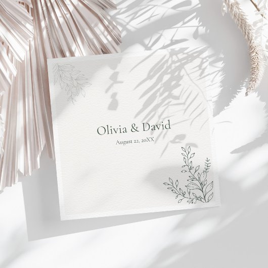 Minimal Sage Green Botanical Wedding Napkin Serviette