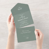 Minimal Sage Green Branch Calligraphy Wedding All In One Einladung (Abreißen)