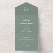 Minimal Sage Green Branch Calligraphy Wedding All In One Einladung (Innen Boden)