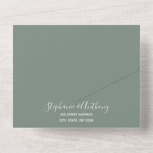 Minimal Sage Green Branch Calligraphy Wedding All In One Einladung (Rückseite)