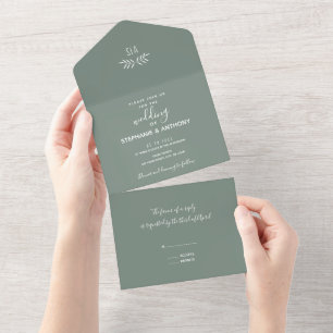 Minimal Sage Green Branch Calligraphy Wedding All In One Einladung