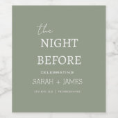 Minimal Sage Green die Nacht vor der Hochzeitsfeie Weinetikett (Einzelnes Label)