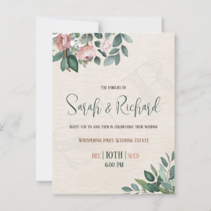 Minimal Sage Green Dusty Rose Wasserfarbenprägung Postkarte