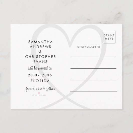 Minimal Sage Green Foto & Herz Save the Date Ankündigungspostkarte (Rückseite)