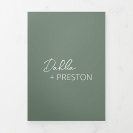 Minimal Sage Green Foto Moderne Hochzeit Dreifach Gefaltete Einladung