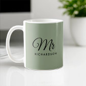Minimal Sage-Green Heart Mr Wedding Jubiläum Kaffeetasse