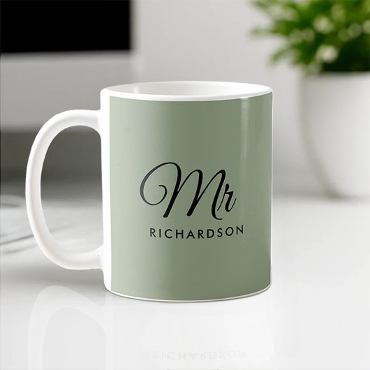Minimal Sage-Green Heart Mr Wedding Jubiläum Kaffeetasse