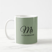 Minimal Sage-Green Heart Mr Wedding Jubiläum Kaffeetasse (Links)