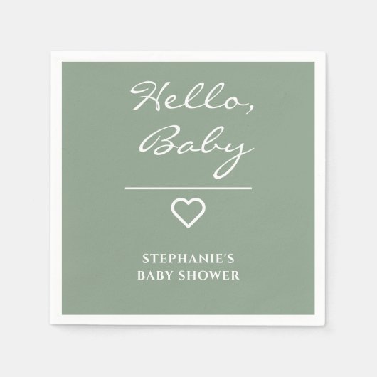 Minimal Sage Green mit Heart Hello Baby Serviette (Vorderseite)