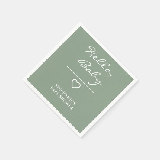 Minimal Sage Green mit Heart Hello Baby Serviette (Ecke)