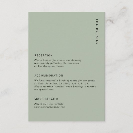Minimal Sage Green Modern Simple Wedding Details Begleitkarte (Vorderseite)