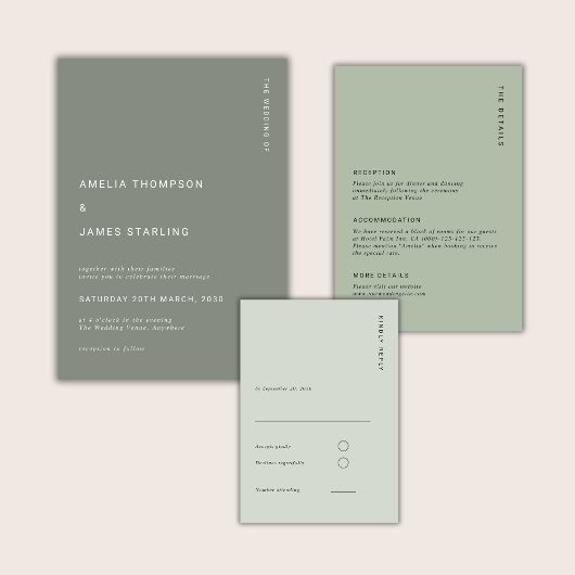 Minimal Sage Green Modern Simple Wedding Einladung