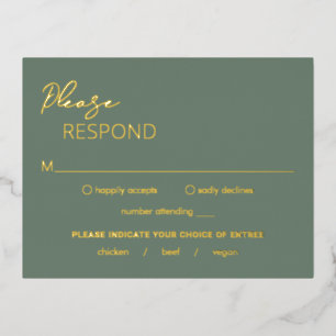 Minimal Sage Green Modern Wedding Foil RSVP Card Folie Einladungspostkarte