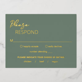 Minimal Sage Green Modern Wedding Foil RSVP Card Folie Einladungspostkarte