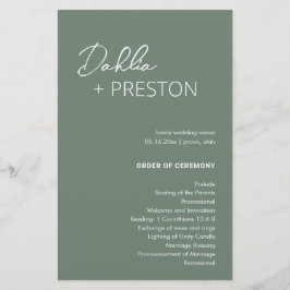 Minimal Sage Green Modern Wedding Programm