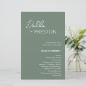Minimal Sage Green Modern Wedding Programm (Stehend Vorderseite)