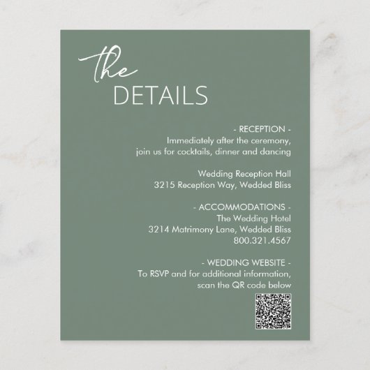 Minimal Sage Green Moderne Budget Hochzeit einlade (Rückseite)