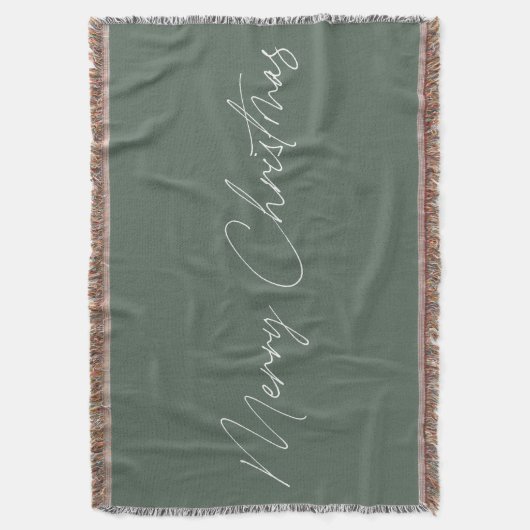 Minimal Sage Green Moderne Skript Frohe Weihnachte Decke (Vorderseite Vertikal)
