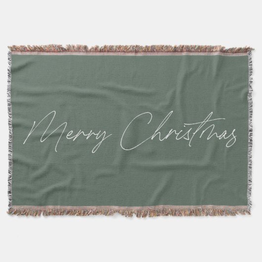 Minimal Sage Green Moderne Skript Frohe Weihnachte Decke (Vorderseite)