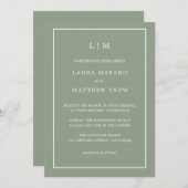 Minimal Sage Green Monogram Simple Wedding Einladung (Vorne/Hinten)