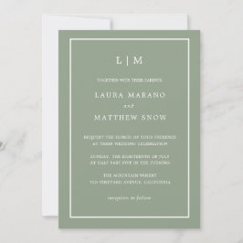 Minimal Sage Green Monogram Simple Wedding Einladung