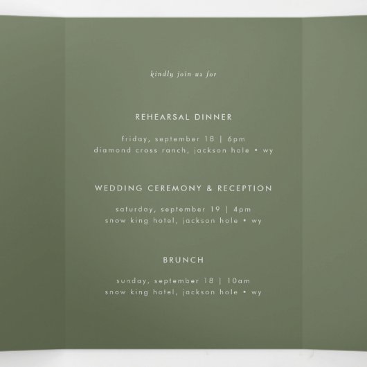 Minimal Sage Green Multi-Event Hochzeit Einladung (Innenseite Mitte)