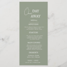Minimal Sage Green One Day Away Probe Dinner Menükarte