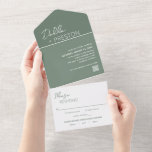 Minimal Sage Green QR Code Moderne Hochzeit All In One Einladung<br><div class="desc">Moderner Olivgrün/Salbei-QR-Code in einer Hochzeitseinladung mit einem einfachen und minimalen Design mit dem Namen der Braut in einem eleganten Drehbuch und dem Namen des Bräutigams in einem zeitgenössischen serifenlosen Schriftart. Unten unten rechts finden Sie Ihre Veranstaltungsdetails in minimalistischem Layout. Wenn Sie es vorziehen, kann der QR-Code im Entwurfstool entfernt werden....</div>
