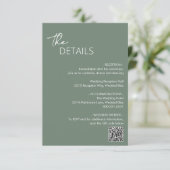 Minimal Sage Green QR Code Moderne Hochzeit Begleitkarte (Stehend Vorderseite)
