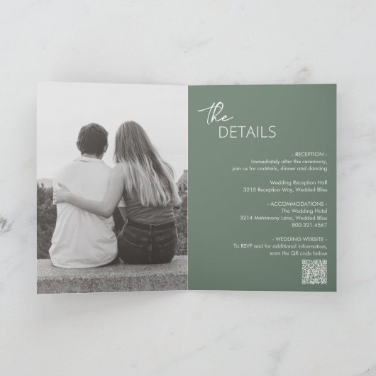 Minimal Sage Green QR Code Moderne Hochzeit Einladung (Innenseite)