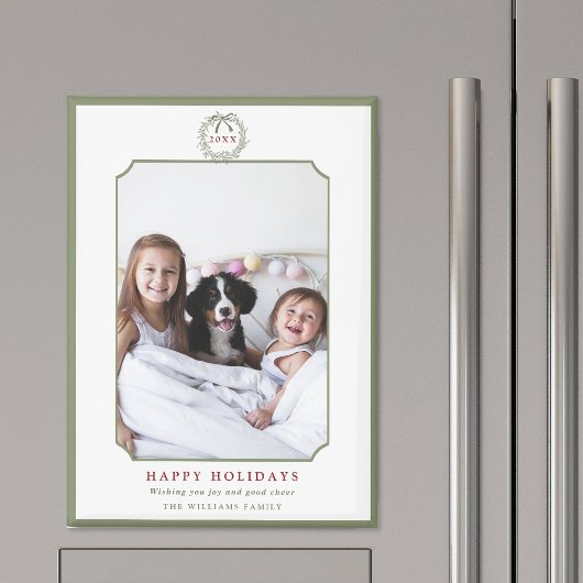 Minimal Sage Green & Red Happy Holidays Foto Magnet