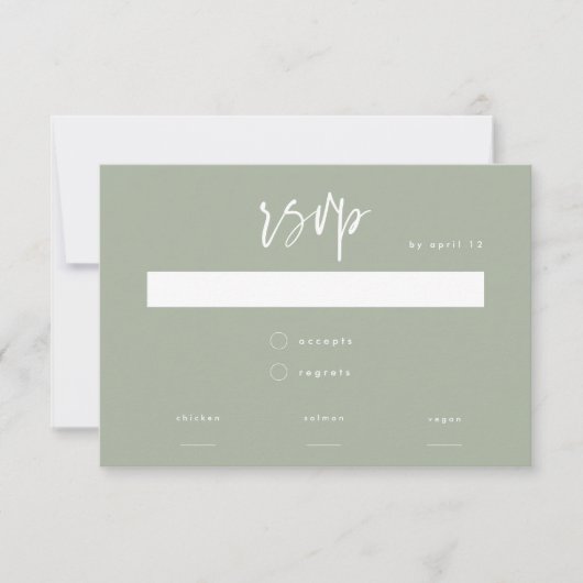 Minimal Sage Green Script Auswahl Meal Hochzeit RSVP Karte (Vorderseite)