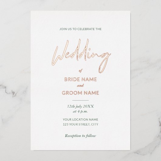 Minimal Sage Green Script Wedding Folieneinladung (Vorderseite)