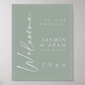 Minimal Sage Green Script Wedding Willkommenszeich Poster (Vorne)