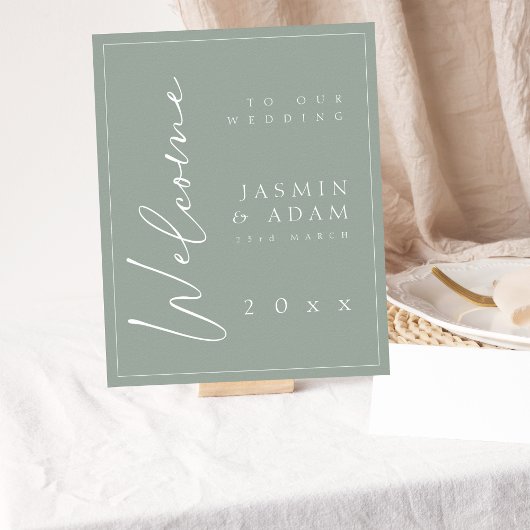 Minimal Sage Green Script Wedding Willkommenszeich Poster