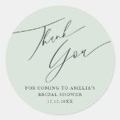 Minimal Sage Green Vielen Dank Brautparty Runder Aufkleber (Vorderseite)