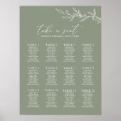 Minimal Sage Green Wedding 12 Table Seating Chart Poster (Vorne)