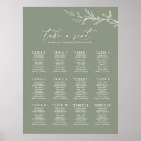 Minimal Sage Green Wedding 12 Table Seating Chart