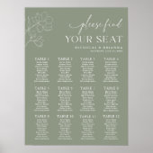 Minimal Sage Green Wedding 12 Table Seating Chart Poster (Vorne)